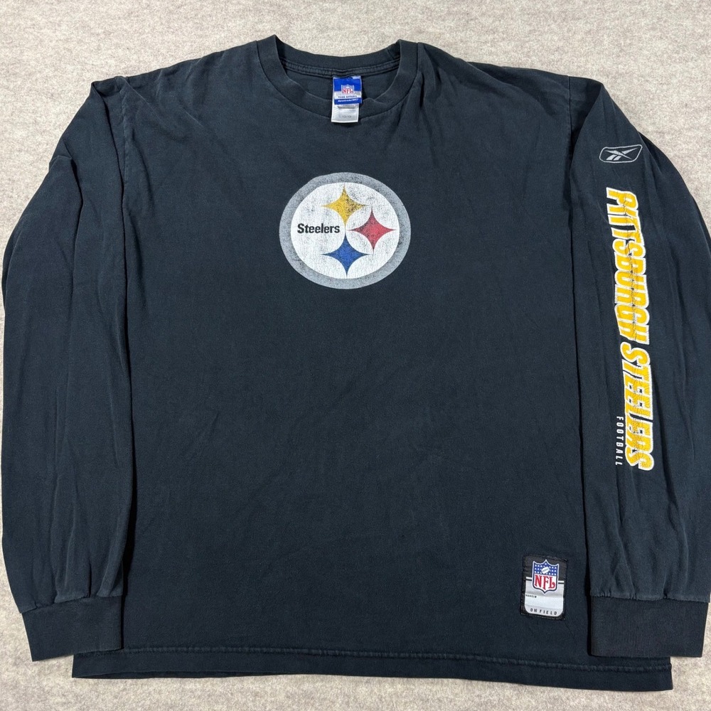 Reebok NFL Pittsburgh Steelers Long Sleeve Shirt Mens Large Black Sleeve Logo